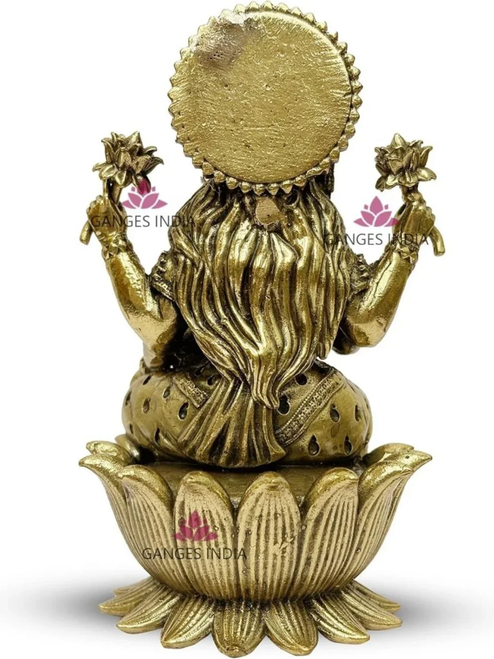 Brass Lakshmi Statue - Seated on Lotus, Ornate Religious Figurine for Home